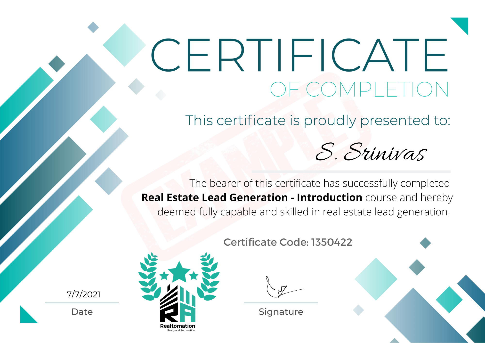 Certificate of Completion